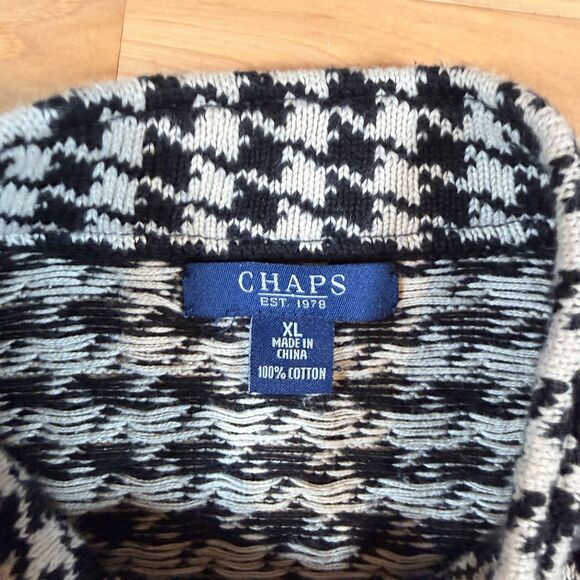 CHAPS Sweater Jacket Womens XL Black/White Long Sleeve Zip Geometric Chic Preppy - Picture 4 of 6